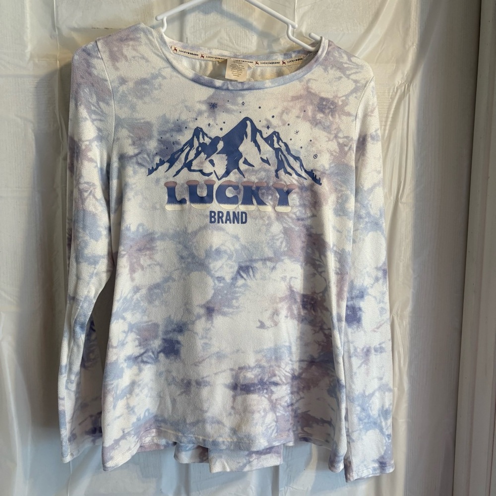 Lucky Brand Tie-Dye Cozy Pajama Set Sz Small Soft Stretch Loungewear Blue Purple